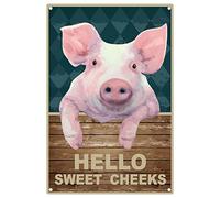CREATCABIN Funny Metal Tin Sign Hello Sweet Cheeks Vintage Pig Sign Wall Decor for Office Home Bathroom Toilet Decor Gifts Best Farmhouse Decor Gift 12 x 8 Inch