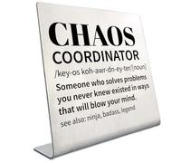 CREATCABIN Funny Office Signs Stainless Steel Desk Decor Ornaments Chaos Coordinator Inspirational Table Signs Keepsakes Decoration for Office Women Men Friends Employees Colleague 3.9 x 3.9Inch