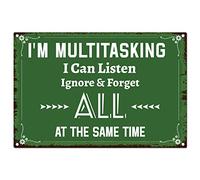 CREATCABIN Funny Sarcastic Metal Tin Sign I'm Multitasking I Can Listen Ignore & Forget All at The Same Time Signs Wall Art Decor Rustic Farmhouse Home Bar Wall Decorations 12 x 8 Inch