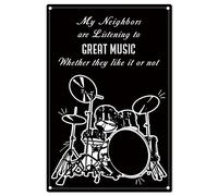CREATCABIN Funny Sarcastic Metal Tin Sign My Neighbors are Listening to Great Music Signs Drum Set Vintage Wall Art Decor Rustic Farmhouse Backyard Home Bar Best Gifts Garden Decorations 8 x 12 Inch