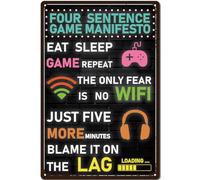 CREATCABIN Game Tin Sign Vintage Wall Sign Retro Metal Poster Art Printed Gaming Plaque Gallery Wall Signs Hanging Decoration for Bedroom Home Door Man Cave 12x8 Inch Four Sentence Game Manifesto