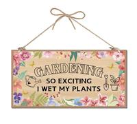 CREATCABIN Gardening So Exciting I Wet My Plants Wood Sign Plaque Farmhouse Garden Flower Funny Wooden Hanging Signs Wall Art Decor for Housewarming Porch Ornament Outdoor Decorations 6 x 12inch