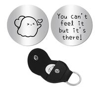 CREATCABIN Ghost Pocket Hug Token Long Distance Relationship Keepsake Engraved Stainless Steel Double Sided Pocket Token Coin with PU Leather Keychains for Friends Family Inspirational Gift 1.2Inch