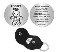 CREATCABIN Gingerbread Man Pocket Hug Token Long Distance Keepsake Stainless Steel Token Relationship Double Sided with PU Leather Keychain Gift for Women Men Family 1.2x1.2 Inch-Always Remember