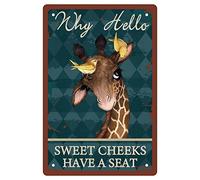 CREATCABIN Giraffe Why Hello Sweet Cheeks Sign Vintage Tin Signs Funny Metal Tin Sign Wall Art Garden House Plaque for Bathroom Kitchen Cafe Wall Halloween Christmas Decor, 8 x 12 Inch