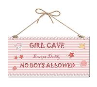 CREATCABIN Girl Cave Hanging Signs Plaques Funny Pink No Boys Allowed Wall Art Sign Water Proof Home Decor Accessory Door Craft Artwork Gifts 11.8x6inch, PVC