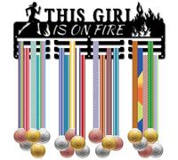 CREATCABIN Girl Running Medal Holder Display Medal Hanger Rack Sports Frame Iron Wall Mount Decor Metal Medal Hook Organizer for Hanging Marathon Runner Medals 15.7 x 5.9Inch-This Girl Is on Fire