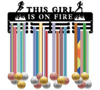 CREATCABIN Girl Running Medal Holder Display Sports Medal Hanger Rack Wall Mount Frame Iron Hooks Metal Medal Hangers Organizer for Hanging Marathon Runner Medals 15.7 x 5.9Inch-This Girl Is on Fire