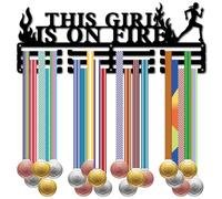 CREATCABIN Girl Running Medal Holder Sports Medal Hanger Display Frame Iron Wall Mount Metal Medal Rack Organizer for Hanging over 60 Marathon Runner Medals Badges 15.7 x 5.9Inch-This Girl Is on Fire