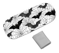 CREATCABIN Glasses Case Hard Shell Leather Sunglasses Eyeglass Case Bat Portable Travel Spectacle Holder Clamshell Protective Cover with Cleaning Cloth Gift for Women Men Halloween 6.4x2.5x1.5Inch