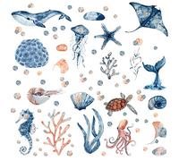 CREATCABIN Glow in The Dark Under The Sea Wall Decals Glowing Ocean World Themed Wall Stickers Sea Turtle Seaweed Jellyfish Removable Wall Decor for Bathroom Bedroom Nursery Boys Room