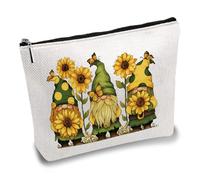 CREATCABIN Gnome Makeup Bags for Women Travel Cosmetic Bag Yellow Sunflower Zipper Pouch Tool Multi Purpose Case Toiletry Packing Purse Storage Bag Organizer for Friend Daughter Gifts 10x7Inch