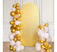 CREATCABIN Gold Sequin Arch Backdrop Cover 6FT Wedding Arch Stand Cover Elastic Fiber Round Top Fitted Chiara Backdrop for Wedding Birthday Party Ceremony Banquet Photography Background Decor