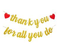 CREATCABIN Gold Thank You for All You Do Banner Employee Appreciation Banners Paper Thanksgiving Red Heart Staff Decorations Hanging Glitter Garland Sign for Teacher Nurse Doctor Party Backdrop