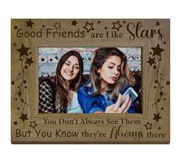 CREATCABIN Good Friends Are Like Stars Frame Wooden Picture Frames Natural Wood Vintage Friendship Engraved Memorial Photo Tabletop Decor for Christmas Birthday Graduation Keepsake 7.9 x 5.9 Inch