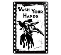 CREATCABIN Gothic Metal Tin Sign Bird Wash Your Hands Signs Vintage Iron Sign Painting Poster Plaque Retro Mural Hanging Wall Art Decor for Bathroom Toilet Restaurant Bars Cafes Pubs Black 8x12Inch