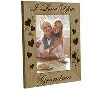 CREATCABIN Grandma Picture Frames Engraved Natural Wood Picture Frame Display Pictures 4x6 Wall Mounting Heart Poster Photo Frame Stand for Wall Hanging Gallery Tabletop 6x8Inch-I Love You Grandma