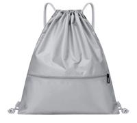 CREATCABIN Grey Drawstring Bags String Backpack Bags Rectangle Cloth Fabric Gym Draw Oxford Waterproof Lightweight Storage Knapsack Pouch for Traveling Swimming Yoga Sports School 18 x 14.37 Inch