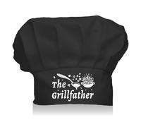 CREATCABIN Grillfather Chef Hat Adult Adjustable Elastic Baker Kitchen Catering Wear Cooking Hat Custom Cotton Chef Cap for Women Men Grilling Baking BBQ Chef Gift Father's Day Dad Black 11.8x9Inch