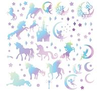 CREATCABIN Grow in The Dark Wall Stickers Rainbow Castle Luminous Moon Stars Wall Decals Spirit Glowing Flower Fairy Self-Adhesive Removable Vinyl Decor for Bedroom Nursery Decoration