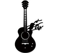 CREATCABIN Guitar Bird Metal Wall Art Iron Music Wall Decor Black Music Instruments Sculptures Silhouette Hollow Out Guitar Hanging Sign for Living Room Bedroom Home Office Kitchen 6.5 x 12Inch