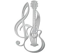 CREATCABIN Guitar Metal Wall Decor Silver Music Metal Wall Art Hanging Ornament Iron Music Note Wall Decoration Sculpture Wall Decor for Modern Farmhouse Rustic Home Living Bathroom 12 x 6.8Inch