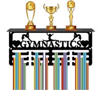 CREATCABIN Gymnastics Medal Hanger Display Trophy Shelf with 12Hooks Metal Medal Holder for Wall Mount Stand Hanging Hold 70+ Sports Medals Organizer Rack Ribbon Display for Soccer Awards 11.4x5x4Inch