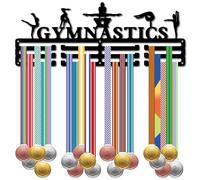 CREATCABIN Gymnastics Medal Holder Display Hanger Rack Medal Wall Mount Frame Shelf Sports Medals Hanger Black Wall Decor Medal Organizer Rack with 12Hooks for Success Celebration Ribbon 15.7 x 6Inch