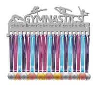 CREATCABIN Gymnastics Medal Holder Display Sports Medal Hanger Display Awards Metal Holder Rack Frame Wall Mounted for Athletes Medalist Running Soccer Gymnastics Marathon 20 Pcs Hooks 15.7 x 5.3 Inch