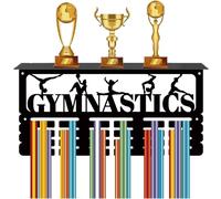 CREATCABIN Gymnastics Medal Holder Display Trophy Medal Hanger Rack Sports Frame Iron Hook Wall Mount Metal Medal Hangers Organizer for Hanging Medals Ribbons Gymnast Medalist 15.7 x 7.9Inch Black