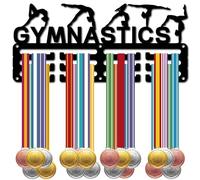CREATCABIN Gymnastics Medal Holder Hanger Medal Display Rack Organizer Metal Small Shelf Medal Holders Stand Frame Decor Wall Mounted Hanging with 12 Hooks for Athlete Medalist Black 11.4 x 5Inch