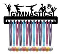 CREATCABIN Gymnastics Medal Holder Hanger Medal Rack Organizer Metal Shelf Medal Holder Stand Frame Hanging Wall Mounted with 20 Hooks for Athletes Gold Silver Bronze Race Black 15.7x6Inch