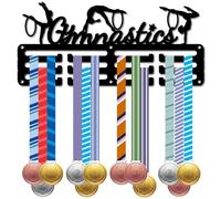 CREATCABIN Gymnastics Medal Holder Medal Hanger Display Wall Sports Race Competition Awards Ribbons Organizer Small Black Metal Mount Decor Frame for Wall Hanging 40+ Medals Player Gift 11.4x5.1Inch