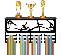 CREATCABIN Gymnastics Medal Holder Trophy and Medal Display Shelf Rectangle Black Sports 3 Rows Iron Wall Mount Hold 60+ Medals Stand for Women Gymnastics Running Sports Race Cheer 15.7 x 7.9 Inch
