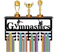 CREATCABIN Gymnastics Medal Holder with Shelf Medal Hanger Display Trophy Shelf Stand Sports 4 Rows Metal Hanging Wall Mount Hold 70+ Medals for Rhythmic Gymnastics Medals Rack Black 15.7x7.9Inch