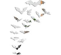 CREATCABIN Halloween Bat Sticker Mirror Wall Stickers Silver Acrylic Waterproof Spooky Scary Bats Decals 3D DIY Door Home Window Decor Halloween Party Supplies (Style 10, 16pcs)