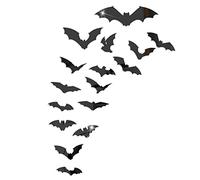 CREATCABIN Halloween Bat Stickers Mirror Wall Stickers Black Acrylic Waterproof Spooky Scary Bats Decals 3D DIY Door Home Window Decor Halloween Party Supplies (Style 10, 16pcs)