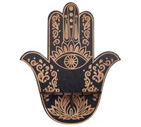 CREATCABIN Hamsa Crystal Display Shelf Evil Eye Wooden Wall Decor Crystal Holder Shelves Eye of Horus Wall Mounted Floating Shelf Stand for Witch Stuff Altar Supplies Spiritual Gift Black 9.8x11.8Inch