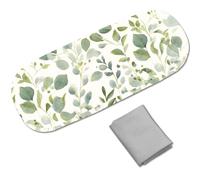 CREATCABIN Hard Shell Eyeglasses Case Leather Glasses Case Sunglasses Case Slim Portable Clamshell Protective Case Holder Pouch Cover with Cleaning Cloth for Women Men Eucalyptus Leaf 6.4x2.5x1.5 Inch