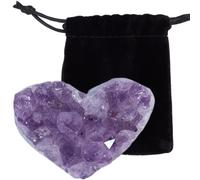 CREATCABIN Heart Amethyst Crystal Purple Heart Stone Natural Raw Cluster Worry Gems Stones Rocks Display Decorations with Velvet Pouch for Home Meditation Decor Balance Valentines Gift 1.6 Inch