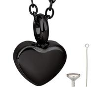 CREATCABIN Heart Cremation Urn Necklace for Ashes Keepsake Cremation Jewelry Mini Black Urn Necklace Stainless Steel Memorial Pendant with Cable Chain Funnel Pin Waterproof for Human Pet 21Inch