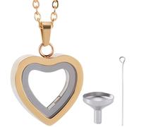 CREATCABIN Heart Glass Urn Necklace Keepsake Cremation Jewelry for Ashes Golden Mini Stainless Steel Memorial Urn Pendant Lockets Ashes Holder with Funnel Pin for Women Human Pet 23x20mm