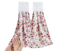 CREATCABIN Heart Hanging Kitchen Towel Set of 2 Happy Valentine's Day Hand Tie Towel with Loop Hook Soft Absorbent Hand Dishcloths Fiber Cleaning Cloth for Home Decorative Bathroom Housewarming Gift