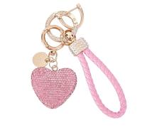 CREATCABIN Heart Keychain Bling Keychains Pink Heart Keys Wristlet Car Keyring for Women Rhinestone Purse Bowknot Key Ring Essential for Car Handbag Backpack Valentine's Day Anniversary 3.15in