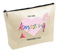 CREATCABIN Heart Makeup Bags Cosmetic Bag Multi Purpose Case Zipper Pouches Toiletry Travel Storage Bag Purse Portable Storage Organizer for Women Friends Gift 10x7Inch-You are Amazing Remember That