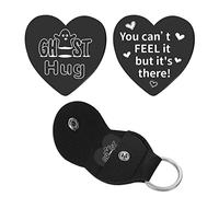 CREATCABIN Heart Pocket Hug Token Ghost Hug Long Distance Relationship Keepsake Keychain Stainless Steel Double Sided with Leather Keychain Gift for Family Friends Women Men Boyfriend Black 1Inch