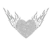 CREATCABIN Heart Rhinestone Iron on Decal Wings Bling Iron on Transfers Patches Decals Hotfix Appliques Repair Heat Transfer Glitter for Shirt Bags Clothes Letters Hat Shower Party Silver 11.8x7.9Inch