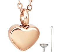 CREATCABIN Heart Urn Necklace for Ashes Keepsake Cremation Jewelry Stainless Steel Urns Pendant Mini Jewelry Rose Gold Pendant with Cable Chain Funnel Pin Waterproof for Women Men 12x17mm