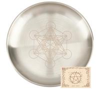 CREATCABIN Hexagon Ritual Plate Altar Plate Stainless Steel Flat Bowl Round Prayer Tray Offering Bowl Dish Candle Holder for Meditation Jewelry Incense Sticks Dowsing Divination Supplies 5.55Inch