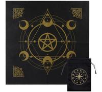 CREATCABIN Hexagram Tarot Cloth Altar Cloth Moon Tarot Deck Pentacle Spiritual Tapestry Sacred Astrology with Tarot Card Bag for Divination Witchcraft Pagan Gift Tarot Lover 19.48x19.48 Inch Black